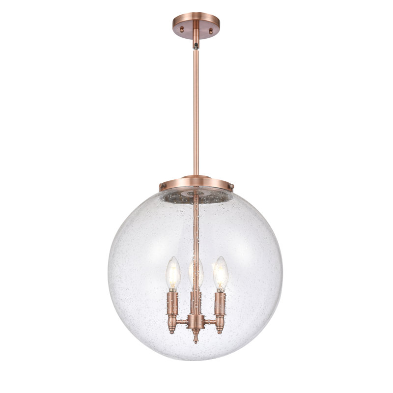 Frederick 3 - Light LED Pendant, 17" H x 16" W x 16" D, Seedy, Antique Copper