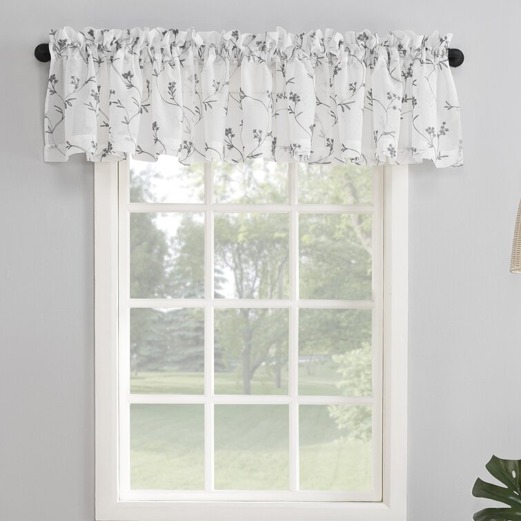 Norah Floral Embroidery Sheer Rod Pocket Curtain Valance