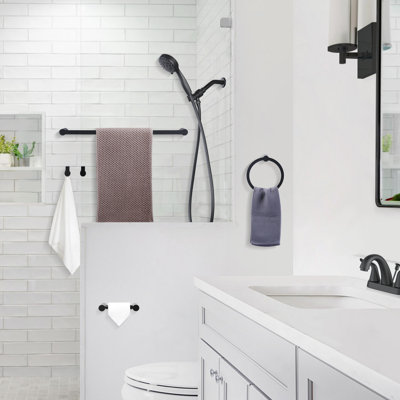 5-Piece Bathroom Hardware Set with Towel Bar, Towel Ring, Paper Holder & Hooks