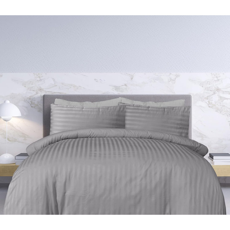 Cotton Striped Duvet Cover, King  Duvet Cover + 2 Standard Pillowcases, Grey