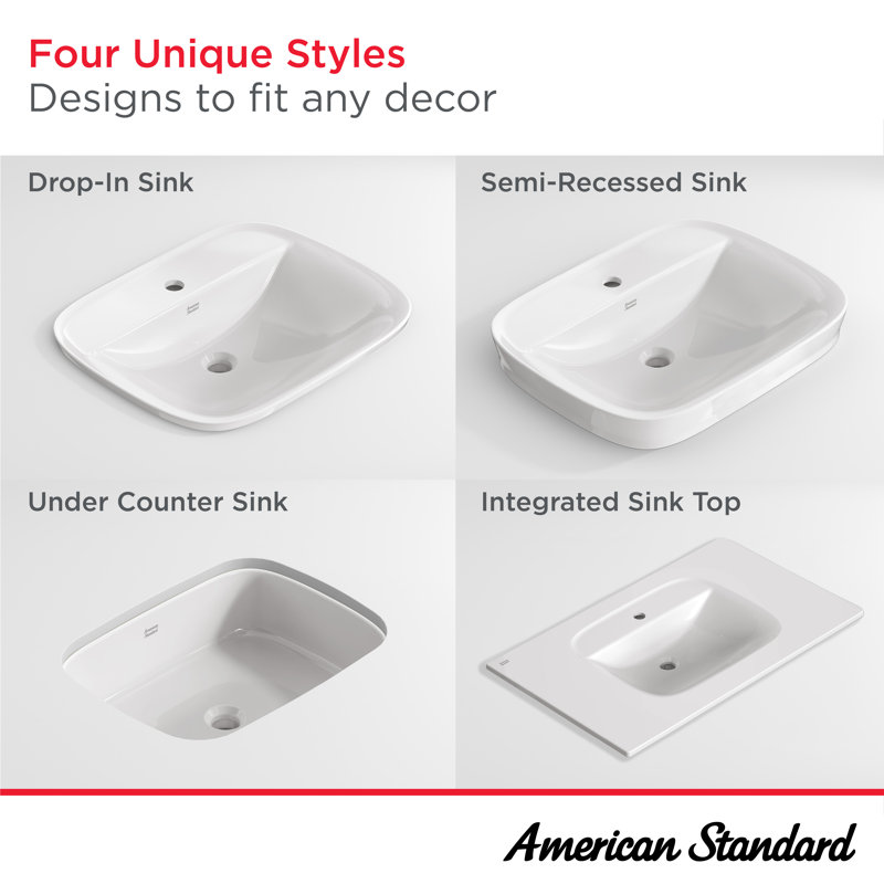 White Ceramic 22" Rectangular Bathroom Sink with Faucet Holes