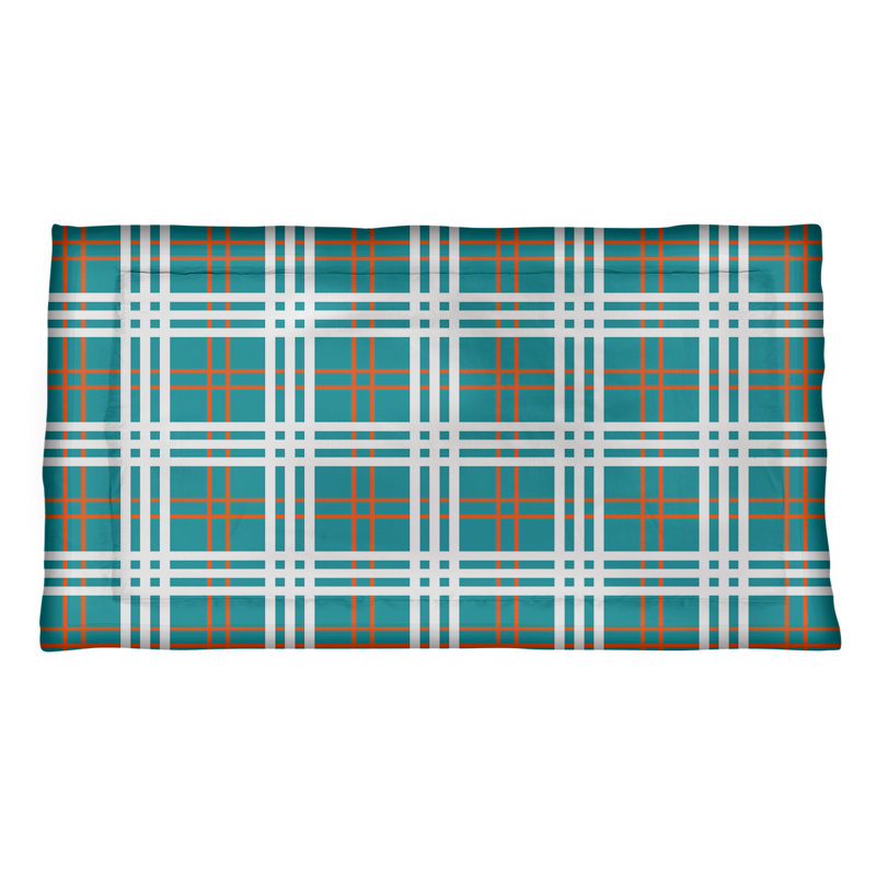 Polyester Plaid Sham Set, King, Aqua/Orange/White