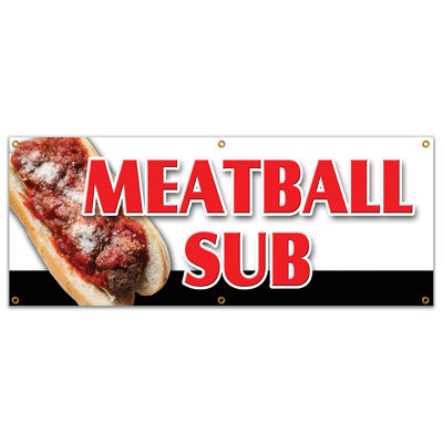 Sandwich aux boulettes de viande | Panneau publicitaire | Sandwich sous-marin | Sauce au fromage | Sandwich italien