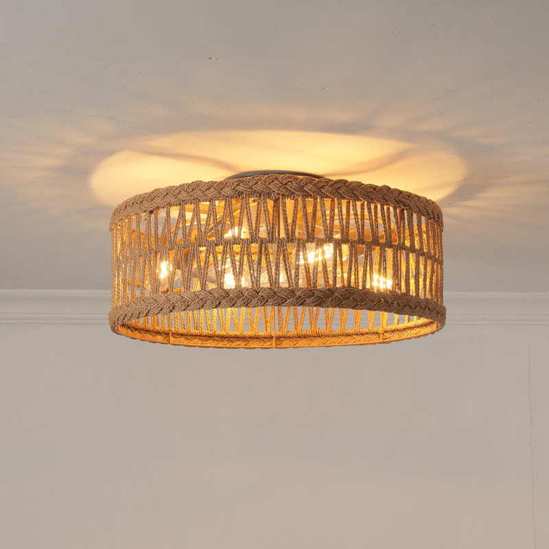 Ventilateur de plafond semi-encastré 4 lumières Boho Rattan