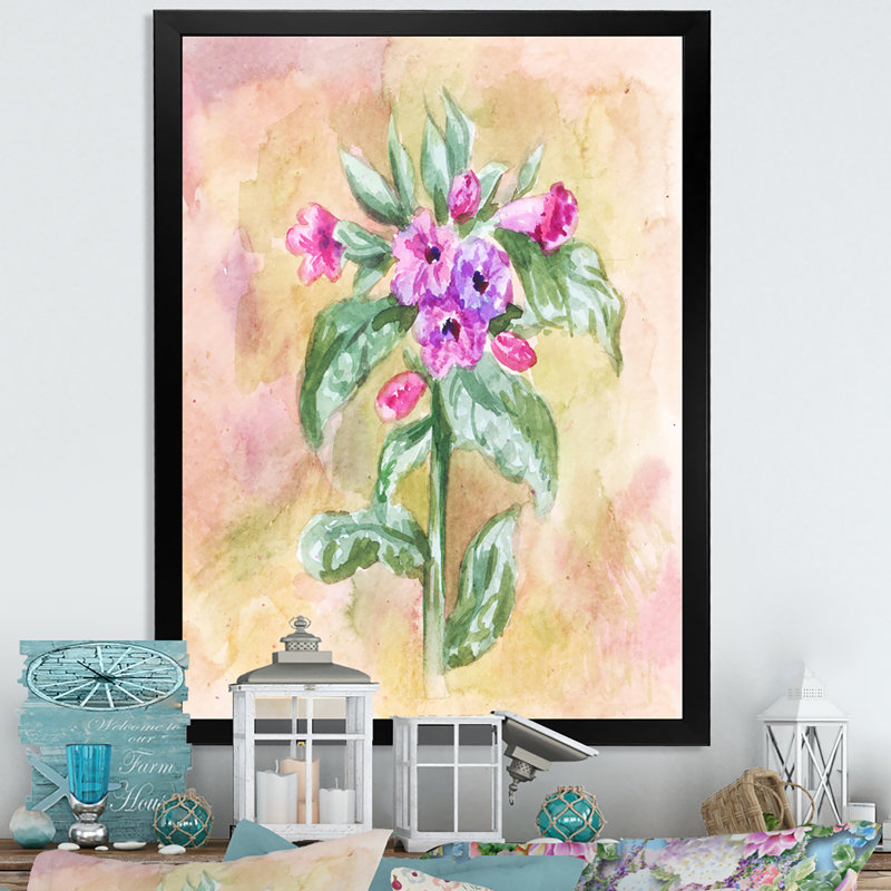 Fleur de lungwort rétro - œuvre d'art traditionnelle sur toile, H 20 po x l 12 po x P 1,5 po
