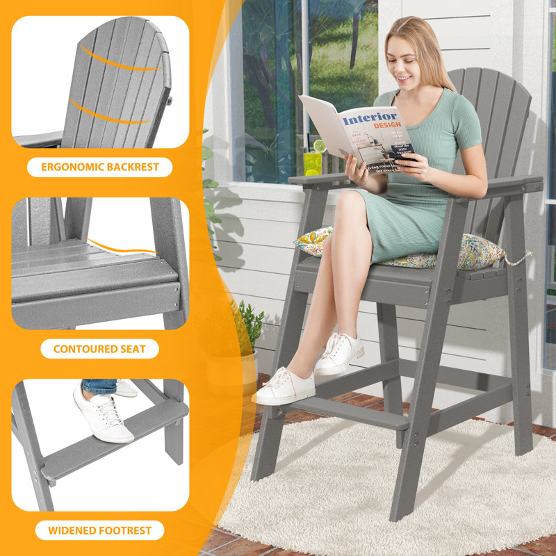 Tabouret de bar d'extérieur 27,6 po avec coussin Faul, Gris