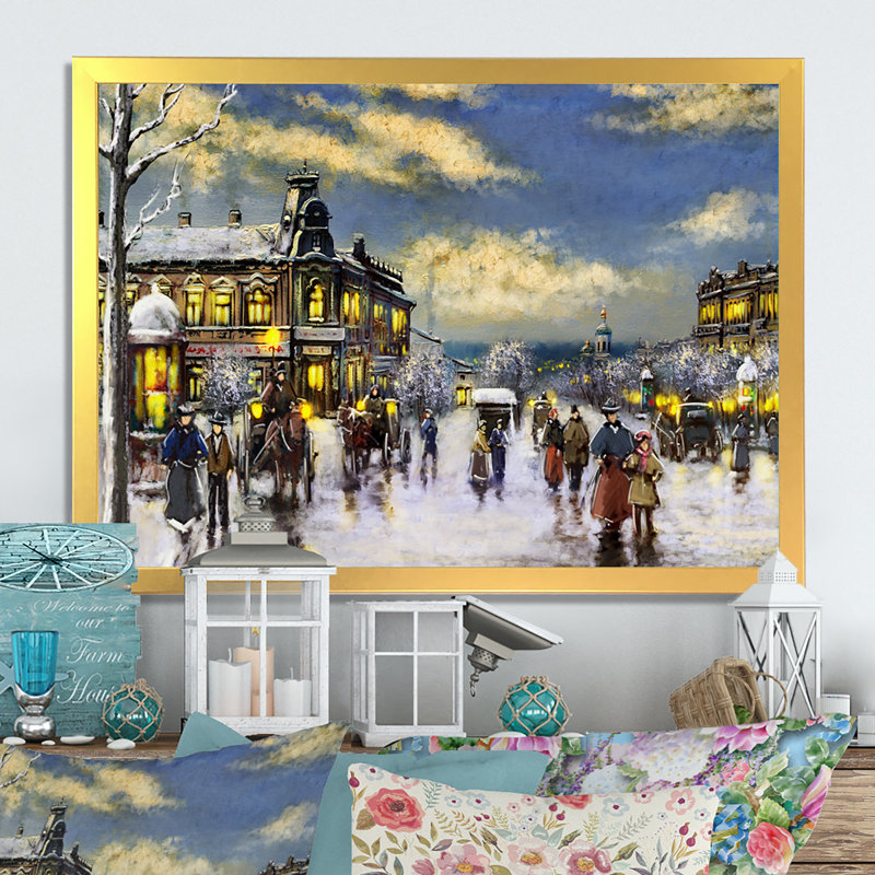 Paris en hiver de Noël I - décoration murale traditionnelle sur toile, H 8 po x l 12 po x P 1 po, Encadrement doré