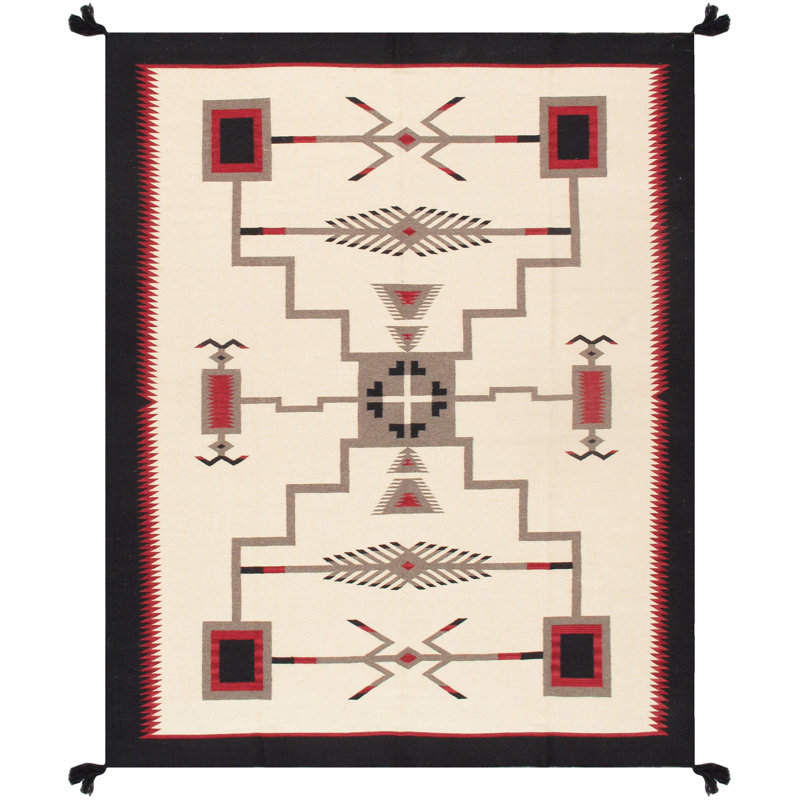 Rectangle Tuscany Southwestern Handmade Flatweave Wool Area Rug in Red/White/Brown, Rectangle 5'2" x 7"