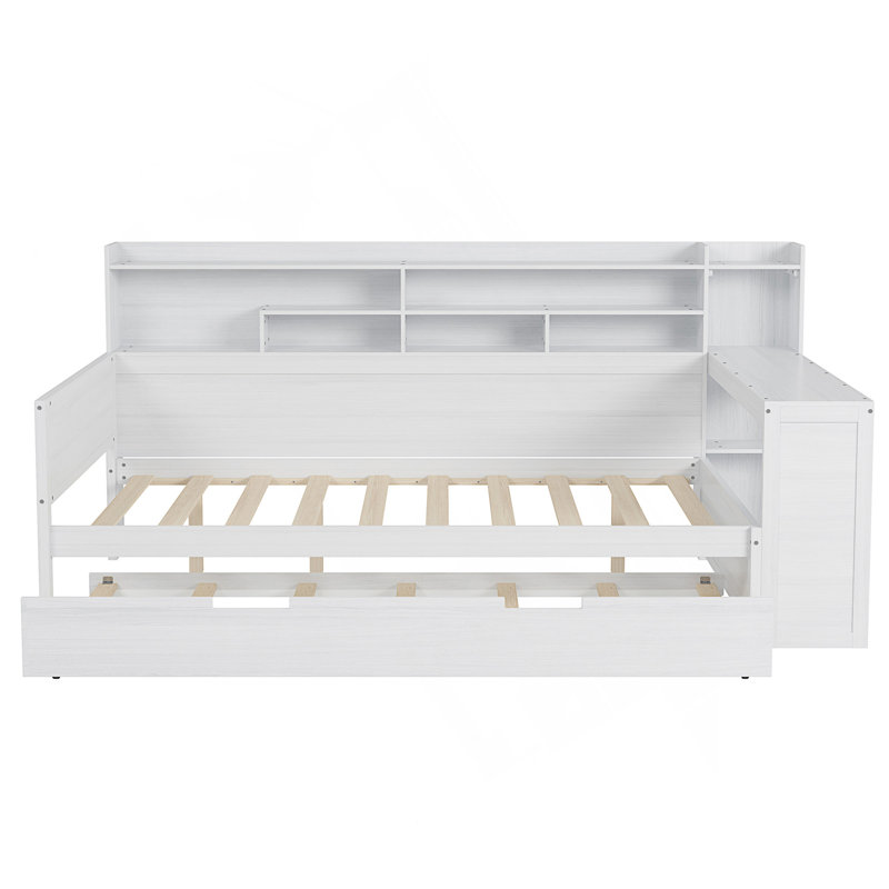 Multi-functional Bed with Twin Size Trundle Bed and Study Desk, Full, White