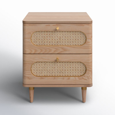  Table de chevet 2 tiroirs en bois massif brun