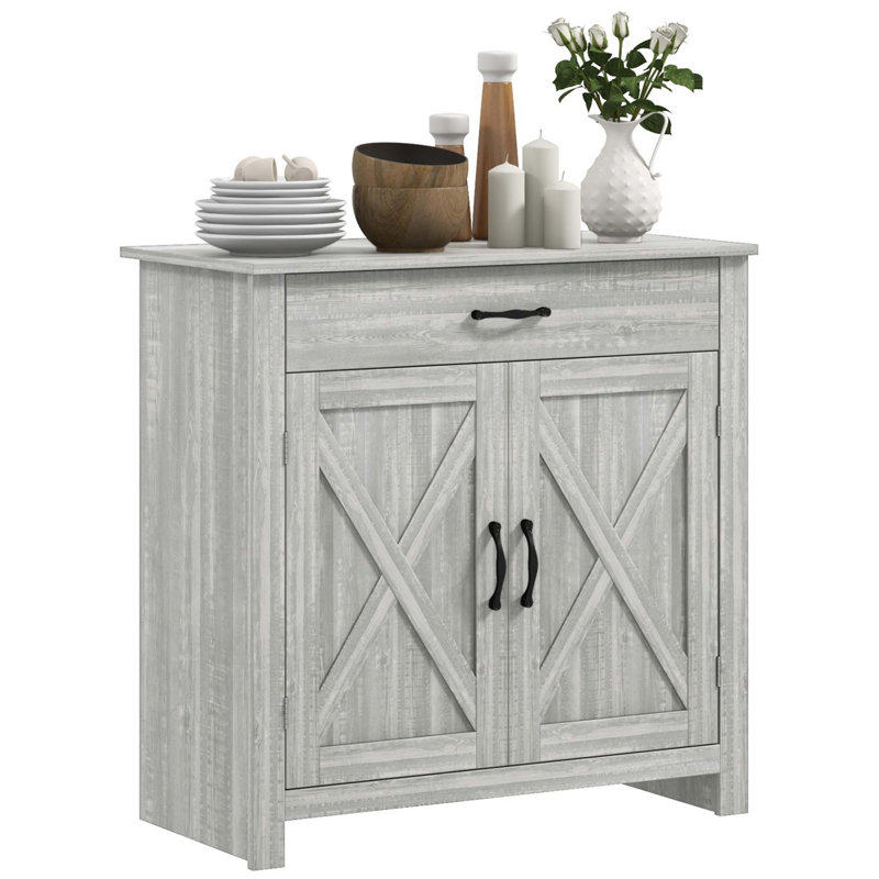 Farmhouse Sideboard Buffet Cabinet With Barn Doors, Drawer, And Adjustable Shelf For Versatile Storage And Rustic Charm