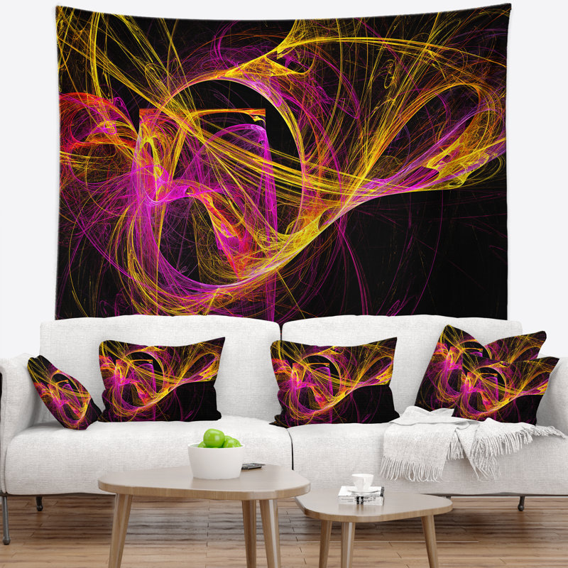 Tapisserie Corwin «Wisps of Smoke» jaune en noir, H 50 po x l 60 po