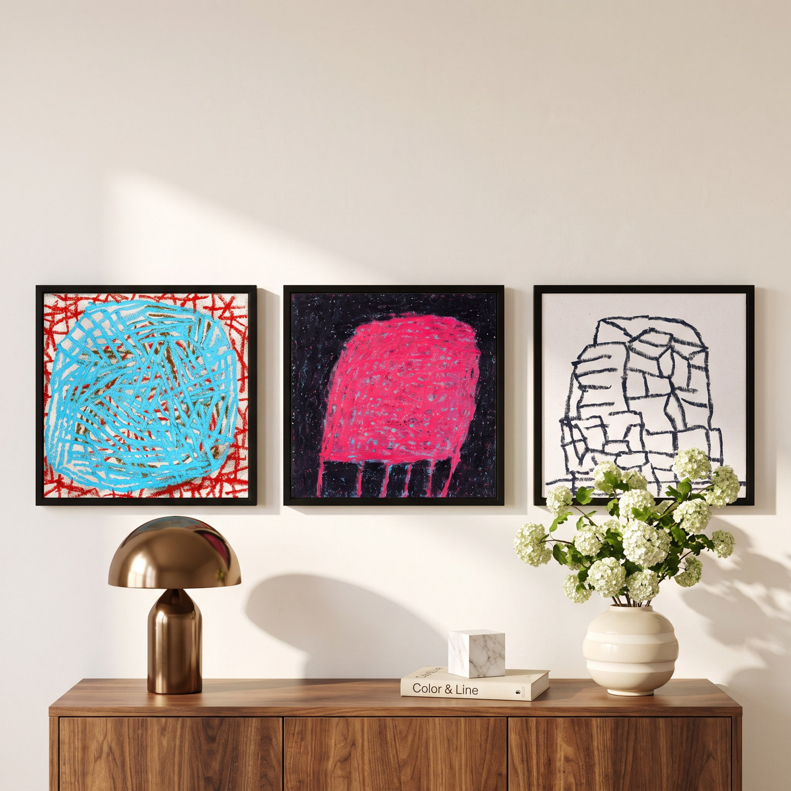 Dreya "Love Bug" 3-Piece Print Set, 16" H x 48" W  x 1.25" D, Black