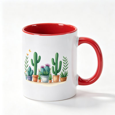 One Ceramic Coffee Mug Featuring a Colorful Cactus And Succulent Design, Available in Various Colors, Perfect for Daily Use And Couples.