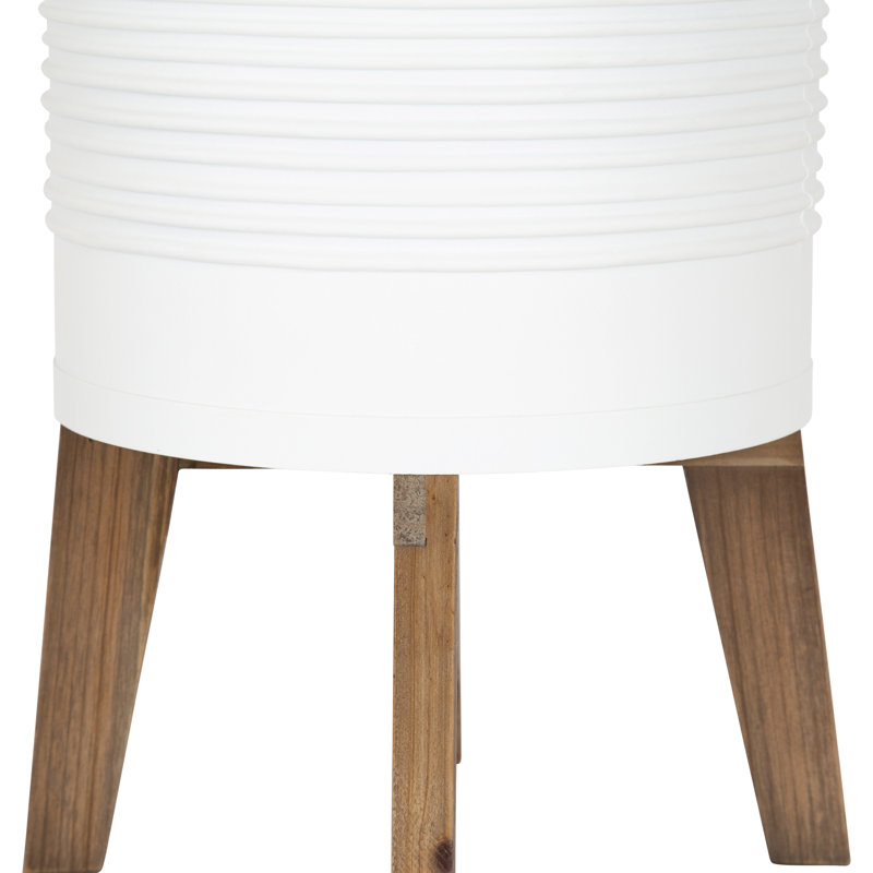 Tyne Metal Pot Planter, White/Natural