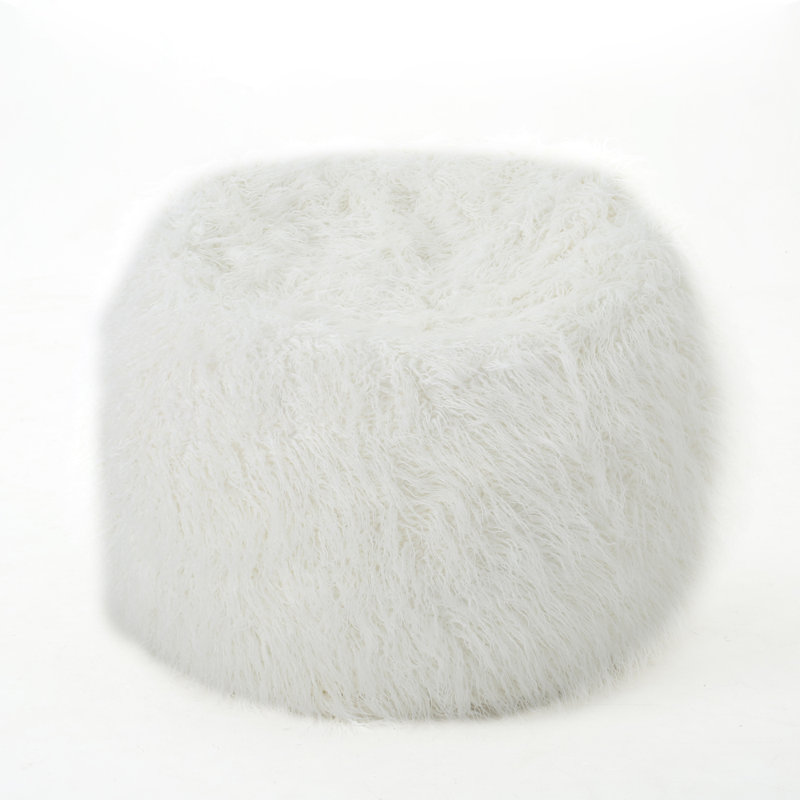 Mahin 5 Foot Rounded Faux Fur Bean Bag, White Faux Fur