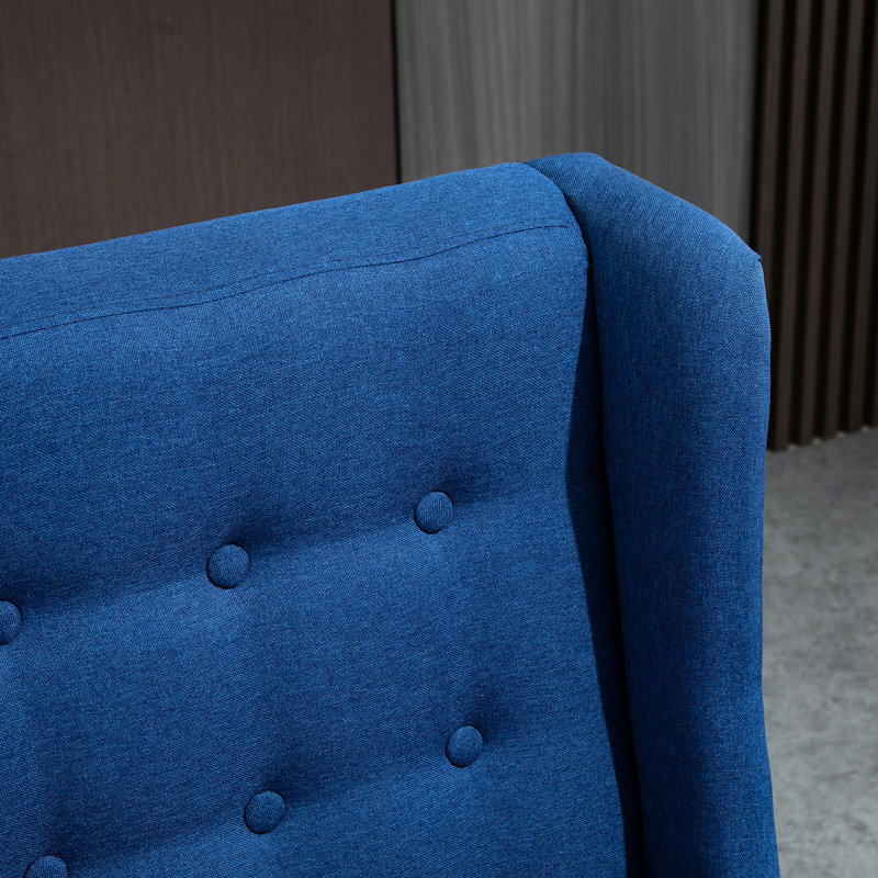 Double à oreilles en tissu de lin bleu avec capitonnage classique et pieds en bois