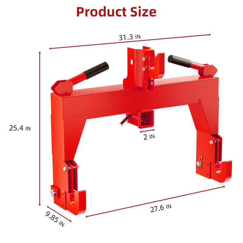 Adaptateur d'attelage rapide 3 points renforcé pour tracteurs CAT-1 et CAT-2, capacité de charge de 1360 kg, récepteur d'attelage de 50 mm, boulon réglable sur 5 niveaux, structure renforcée, version standard à connexion rapide