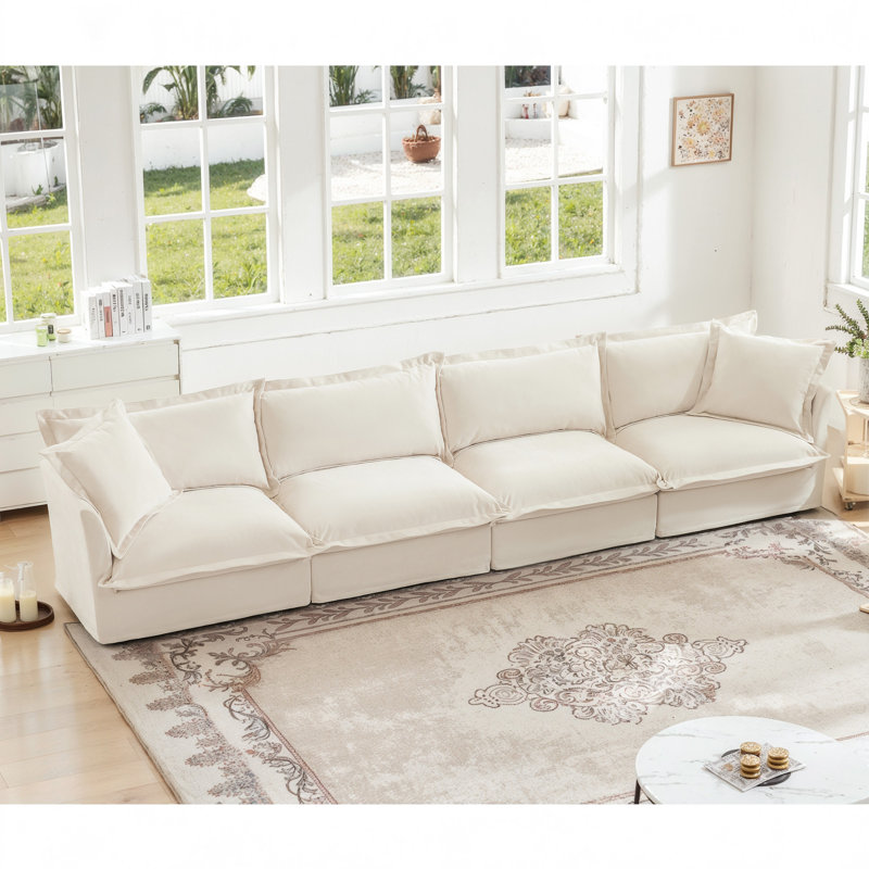 Slipcovered Long Sofa, Cream Chenille