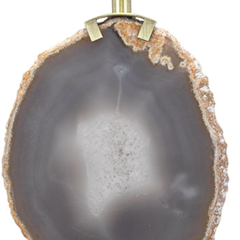 Elegant Agate Slice Silver Table Lamp with Taupe Linen Drum Shade