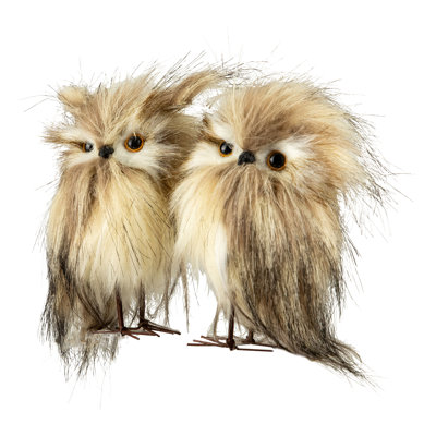 Set of 2 Brown and Ivory Owls Figures