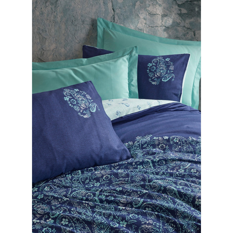 Ensemble de housse de couette 100% coton 3 pièces Menthe / bleu foncé Illings