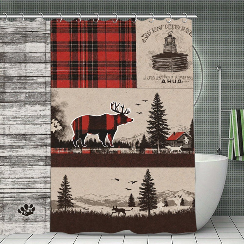 Rideaux de douche Plaid Moose Lodge pour salle de bain, l 71 × 71