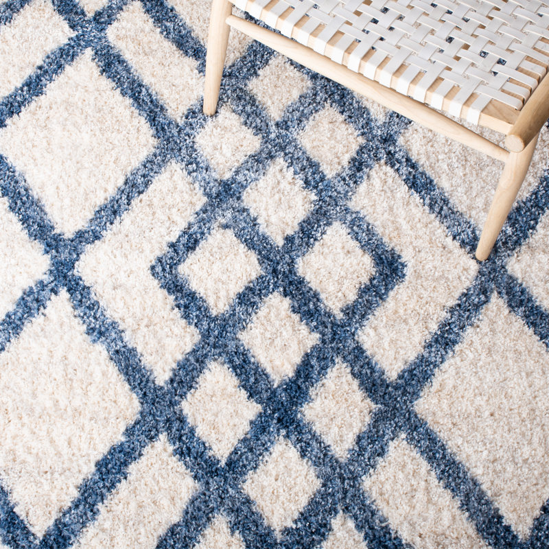 Rivka Geometric Ivory/Blue Area Rug, Runner 2' x 8'