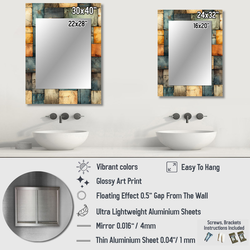 Rustic Modern Cubic Farmhouse Planks - miroir mural décoratif rétro, miroir rétro, impression d'art en métal, 40 po x 30 po