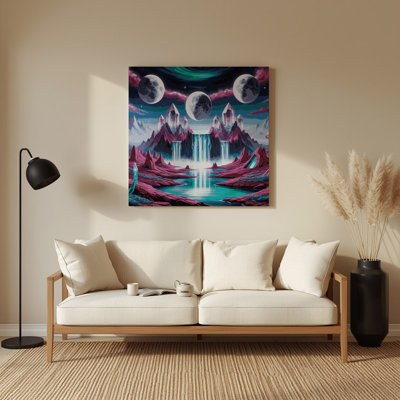Space Alien planet landscapes Purple Metal Wall Art