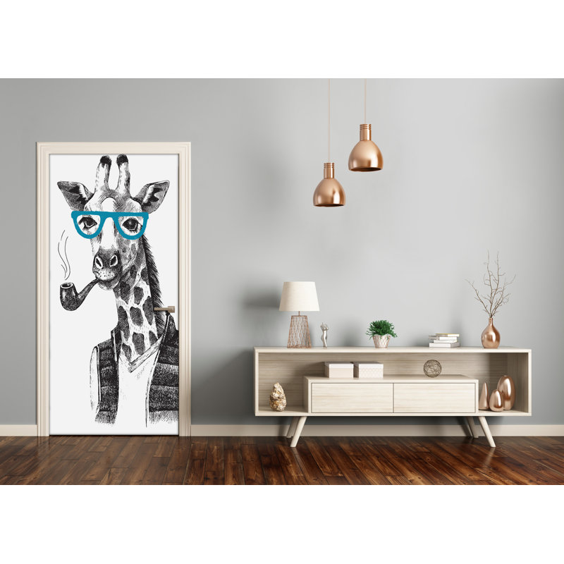 Giraffes Glasses Door Decal