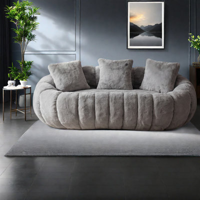 Ultra-soft Faux Fur Sofas, Modern Two-seater, Spacious Gray Design