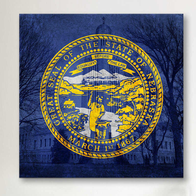 «Flags Nebraska Capitol Building», impression sur toile, H 12 po x l 12 po x P 0,75 po, Pas de tapis, Toile tendue