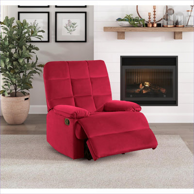 Fauteuil inclinable carré classique en velours capitonné avec accoudoirs coussinés pour le salon FlowLuxe