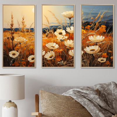 Radiant Golden Blooming Meadow - ensemble d'art mural fleur