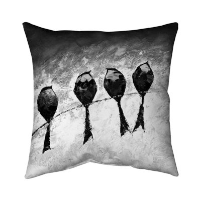 Four birds perched - 18"x18" Throw pillow cover - Poly twill - Print on demand