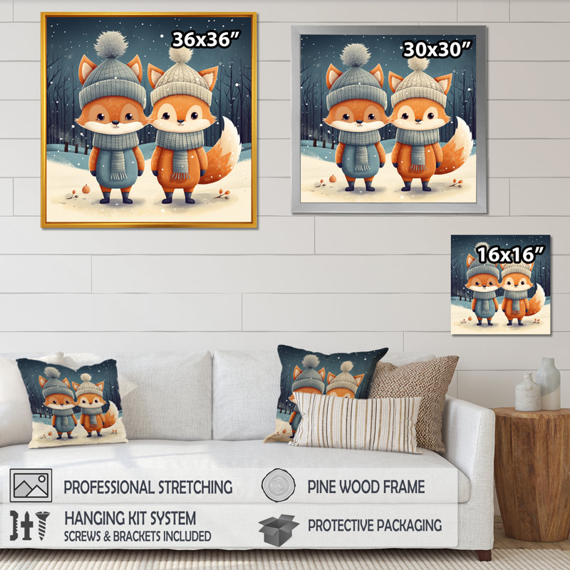 Nursery Animal Fox II - art mural de chambre de bébé, Toile tendue, H 30 po x l 30 po x P 1,5 po