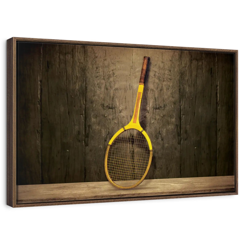 Raquette de tennis rétro, 13 po x 9 po, Cadre flottant en noyer