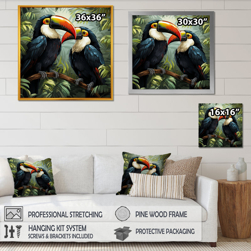 Toucans verts verts - art mural oiseau, H 30 po x l 30 po