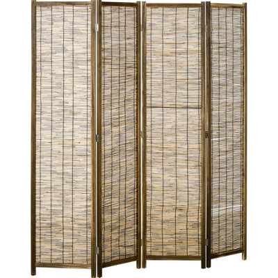 4 écrans d'intimité à 4 panneaux pliables portatifs de 5,5 pi. Cloison tissée, en bois, pour cloison de garage. Tissé et espace de vie