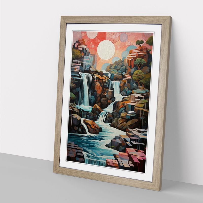 Waterfall Dadaism Art - Framed Print, 64cm H x 46cm W, Oak Framed