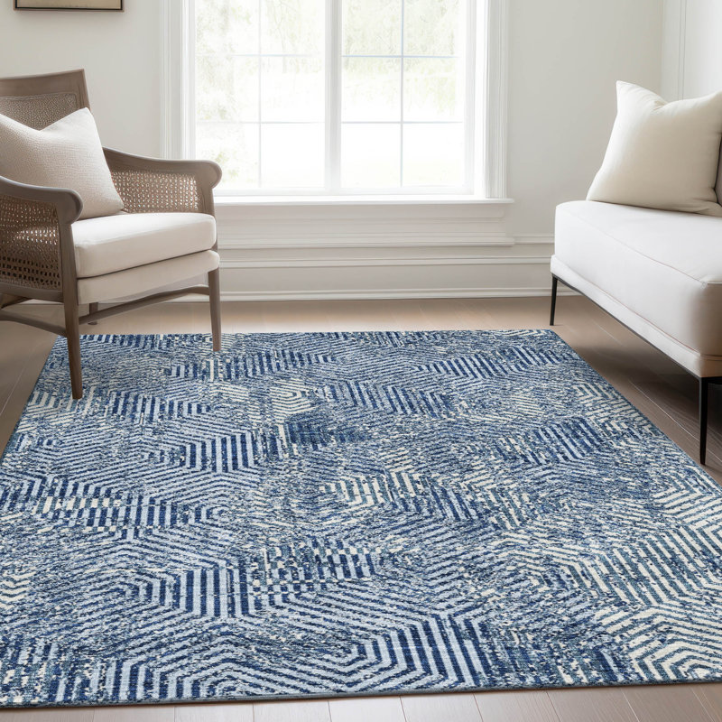 Tapis bleu marine de qualité supérieure lavable à la machine Prisco, Rectangle 9 pi x 12 pi