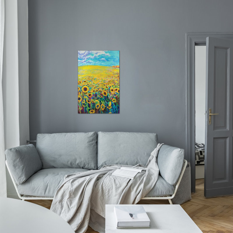 Iris Scott - Sunflower Triptych Panneau I, reproduction d'art sur toile tendue, H 60 po x l 40po x P 1,5 po, Pas de tapis
