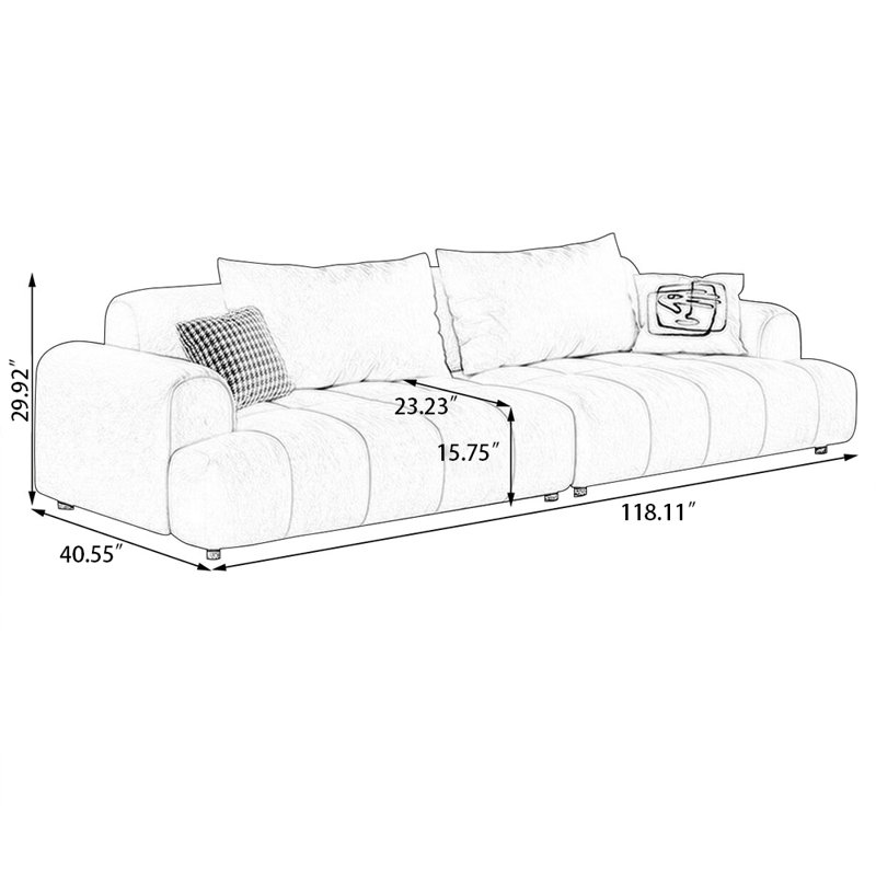 Coussin modulaire 100% polyester, 4, H 29,92 po x l 118,11 po x P 40,55 po, Blanc