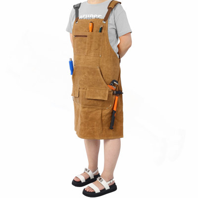 Long tablier pour outils en toile cirée longue durée, tablier de menuisier, tablier de menuiserie, charpentier résistant à l'eau 18 oz, entièrement réglable pour s'adapter confortablement aux hommes et aux femmes