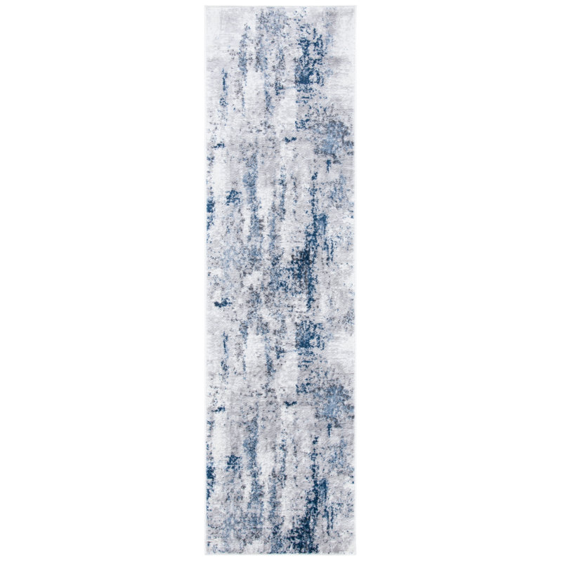 Minyard Abstract Gray/Blue Area Rug, Runner 2'2" x 12'
