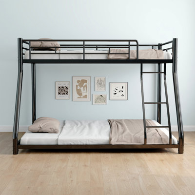 Twin Over Full Metal Bunk Bed, Heavy Duty Metal Bunk Bed Frame, Bunk Bed Twin Over Full With Ladder & Full-Length Guardrail For Teens Adults, Noise Free