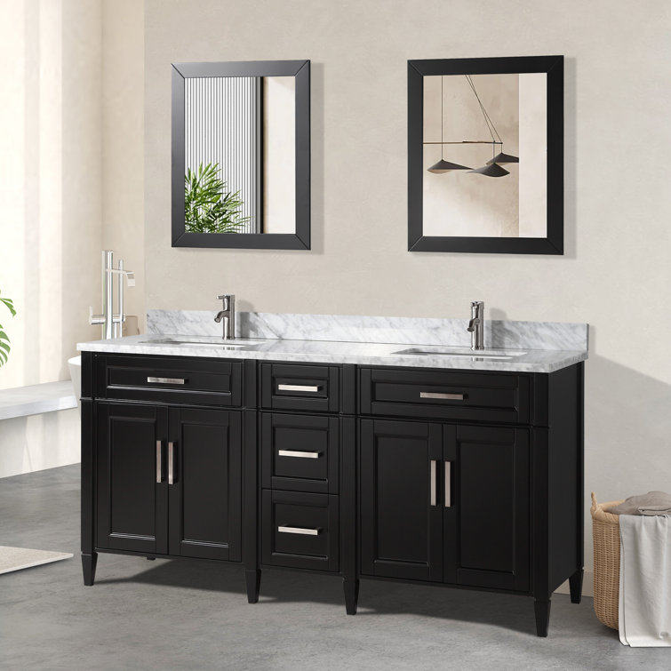 Lachine 72'' Double Bathroom Vanity with Carrara Marble Top with Mirror