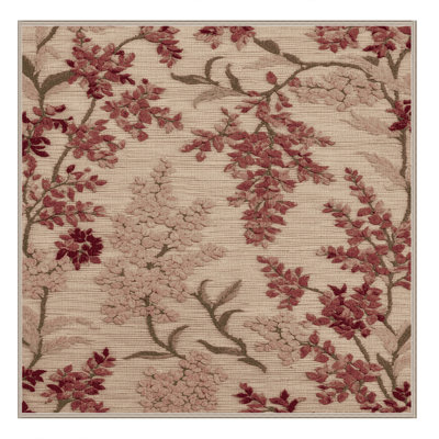 Machine Washable Botanical Beige Area Rug