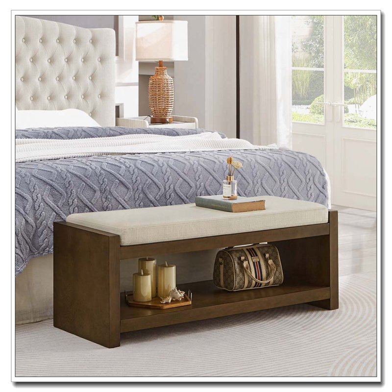 Banc avec étagère à chaussures à tablette inférieure, Beige